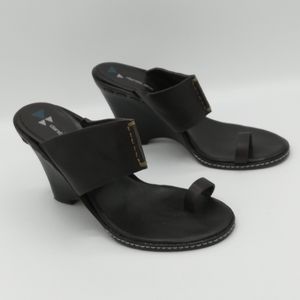 DaniBlack Leather Wedge Sandals Brown Slip On Comfort Heels Women’s 6M